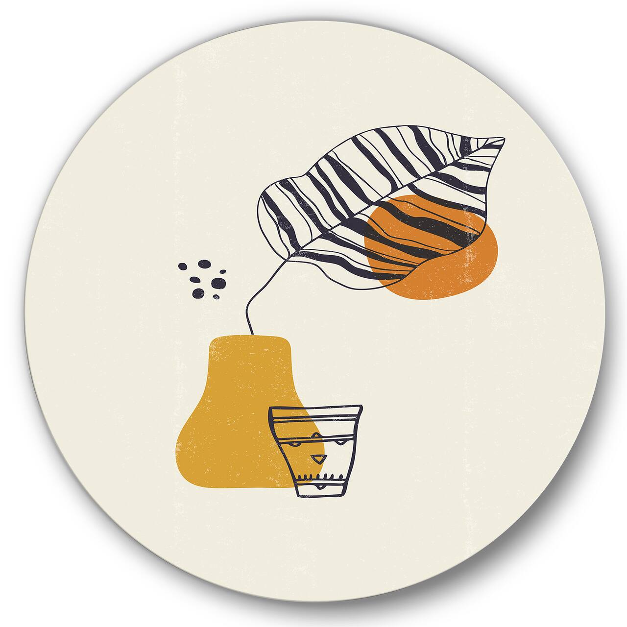 Designart - Botanical Minimalist Leaf With Abstract Shapes III - Modern Metal Circle Wall Art